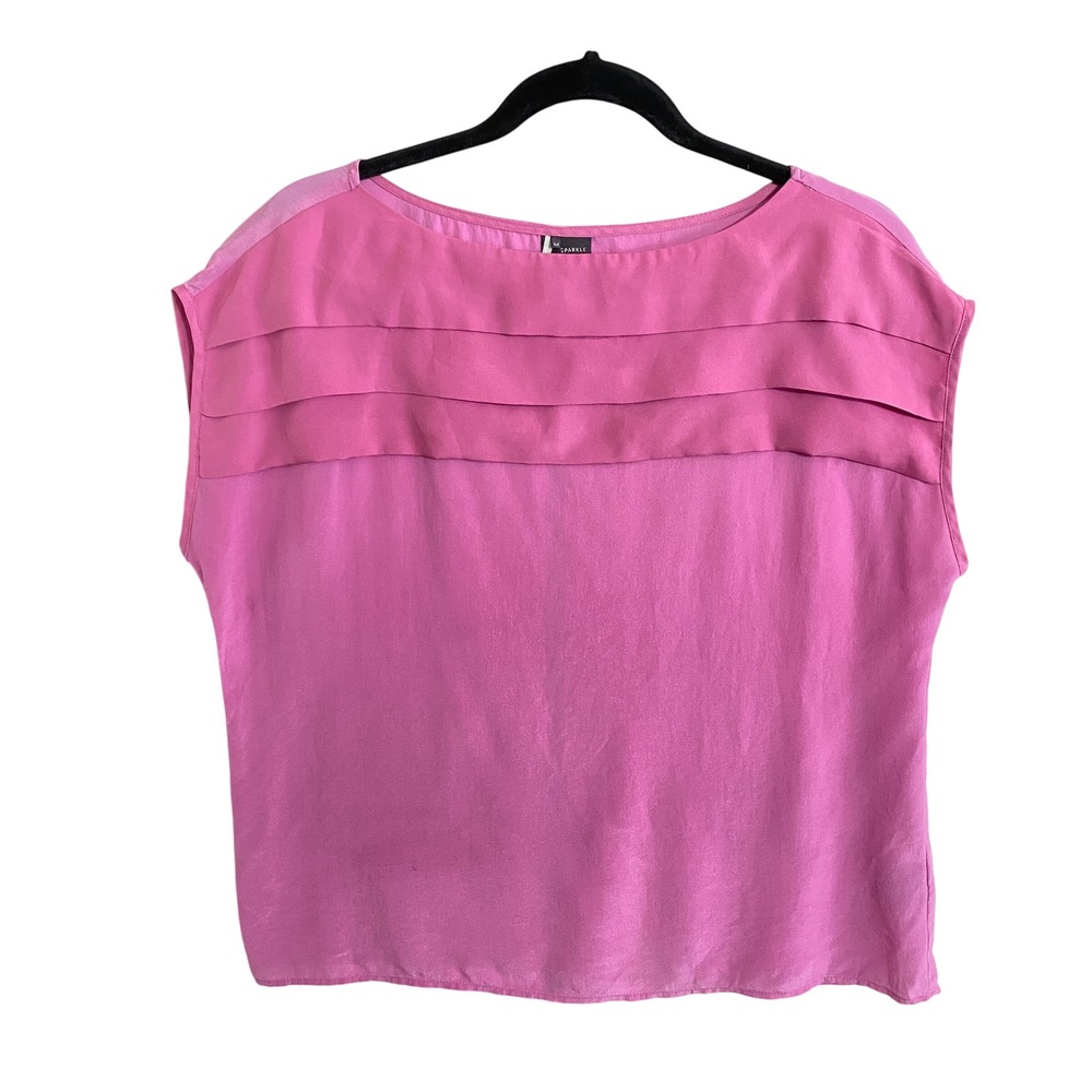Sparkle &‎ Fade Pink 100% Silk Tiered Sleeveless Blouse Top Medium Feminine Soft
